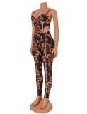 Spring Sexy Printed Black Mesh Cutout Straps Bodysuit And Skinny Pants Wholesale Two Piece Sets