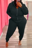 Winter Casual Plus Size Black Beaded Mounth Long Sleeve Hoodies And Sweatpants Two Piece Wholesale Jogger Suit