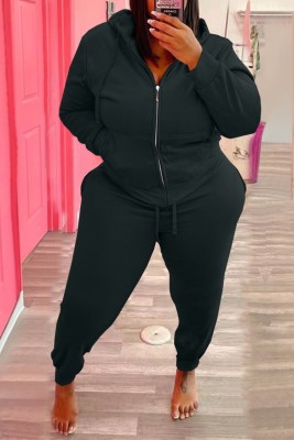 Winter Casual Plus Size Black Beaded Mounth Long Sleeve Hoodies And Sweatpants Two Piece Wholesale Jogger Suit