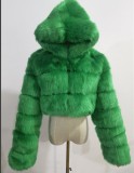 Winter Warmth Green Hoody Long Sleeve Fur Coat