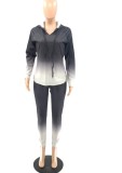 Spring Casual Black Gradient Long Sleeve Hoodies And Match Pants Wholesale Women'S Two Piece Sets