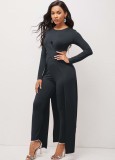 Spring Sexy Black Round Neck Front Cross Long Sleeve Irregular Long Top And Match Skinny Pants Wholesale Two Piece Sets