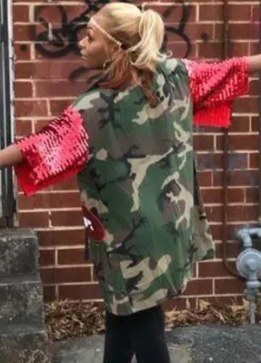 Spring Red Sequins Half Sleeve Mouth Printed Loose Camous Long Blouse