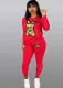 Spring Cute Red Cartoon Print Long Sleeve Top And Pant Cheap Wholesale Two Piece Sets