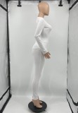 Spring Casual White Round Neck Long Sleeve Top And Pant Wholesale Women'S Two Piece Sets