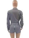 Spring Fashion Stripe Print Long Sleeve Shirt And Shorts Wholesale Two Piece Clothing