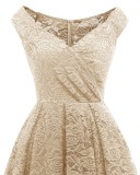 Summer Elegant Beige Lace Off Shoulder Vintage Party Dress