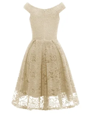 Summer Elegant Beige Lace Off Shoulder Vintage Party Dress