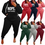 Winter Plus Size Casual Black Letter Print Hoodies And Pant Wholesale Two Piece Sets