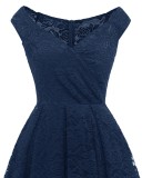Summer Elegant Blue Lace Off Shoulder Vintage Party Dress