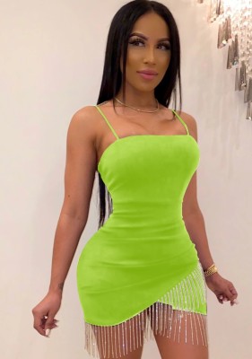 Summer Sexy Green Straps Wrapped Fringe Party Dress