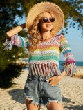 Summer Rainbow Crochet Islander Tassel Crop Top