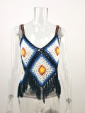 Summer Black Crochet Geommetric Islander Tassel Vest