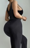 Midnight Black Sexy Sleeveless Ruched Jumpsuit