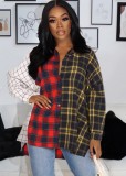 Spring Contrast Color Plaid Print Casual Long Sleeve Blouse