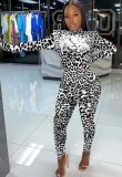 Spring Black Leopard Print Sexy Long Sleeve Party Jumpsuit