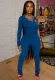 Spring Blue Ribbed Irregular Bodysuit and Pants Two Piece Set