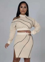 Spring Beige Cut Out Crop Top and Mini Skirt Two Piece Set