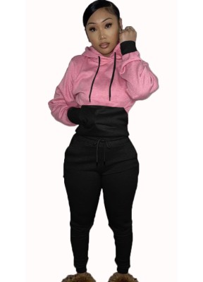 Spring Contrast Color Hoody Two Piece Plus Size Tracksuit