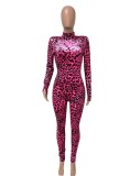 Spring Rose Leopard Print Sexy Long Sleeve Party Jumpsuit