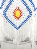 Summer White Crochet Geommetric Islander Tassel Vest