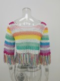 Summer Rainbow Crochet Islander Tassel Crop Top