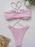 Pink One-Piece Metal Rings Halter Swimwear