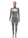 Spring Black Leopard Print Sexy Long Sleeve Party Jumpsuit