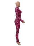 Spring Rose Leopard Print Sexy Long Sleeve Party Jumpsuit