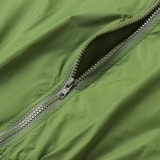 Winter Sexy Green Ruched Long Sleeve Zip Slit Slim Midi Dress