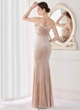 Spring Sliver Sequins Patch Apricot V Neck Straps Slit Formal Cocktail Evening Dress