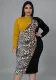 Spring Plus Size Yellow Patch Leopard Round Neck Long Sleeve Midi Dress