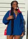 Spring Casaul Blue Turndown Collar Zipper Up Long Sleeve Loose Shirt Dress