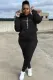 Winter Plus Size Black Printed Pocket Long Sleeve Hoodies and Sweapants Two Piece Set Wholesale Jogger Suit