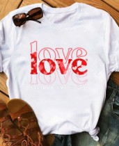 Summer Casual Hearts Letter Printed Slim Basic White T-shirt