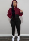 Winter Casaul Wine Red Patch Long Sleeve Hoodies and Sweatpants Two Piece Set Wholesale Sportswear Usa