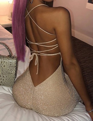 Spring Sexy Pink Halter Lace-up Backless Slit Party Dress