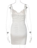 Summer Sexy Solid White Straps Ruched Bodycon Mini Dress
