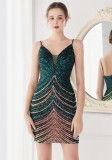 Summer Formal Green Wave Sequins Strap Mermaid Party Dress