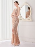 Spring Formal Kahaki Sequins Strap Slit Mermaid Evening Dress