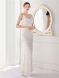 Spring Formal White Sequins Strap Slit Mermaid Evening Dress