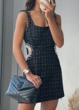 Spring Elegant Black Cut Out Bubble Bead Sleeveless Mini Dress