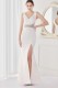 Summer Elegant White V Neck Wasit Rhinestone Slit Mermaid Evening Dress