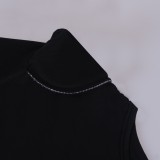 Spring Fashion Black Round Neck Shoulder Pad Long Sleeve Ruffles Top