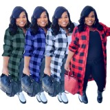 Spring Plus Size Plaid Long Sleeve Button Open Long Shirt