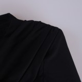 Spring Fashion Black Round Neck Shoulder Pad Long Sleeve Ruffles Top