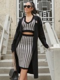 Women Spring Slim Sleeveless Houndstooth Crop Top and Pencil Skirt Two Piece Suit