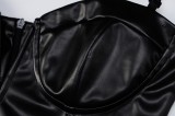 Women Spring Black Sexy Strapless Mini Leather Club Dress