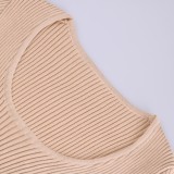 Women Spring Khaki Pure Color Long-Sleeved Fashion Sexy Split Long Skirt Two-piece Sweater