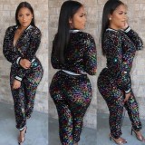 Women Spring Casual Sequins Two Piece Pants Set